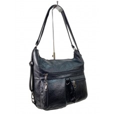На фото 1 - Женская сумка хобо из искусственной кожи, цвет черный