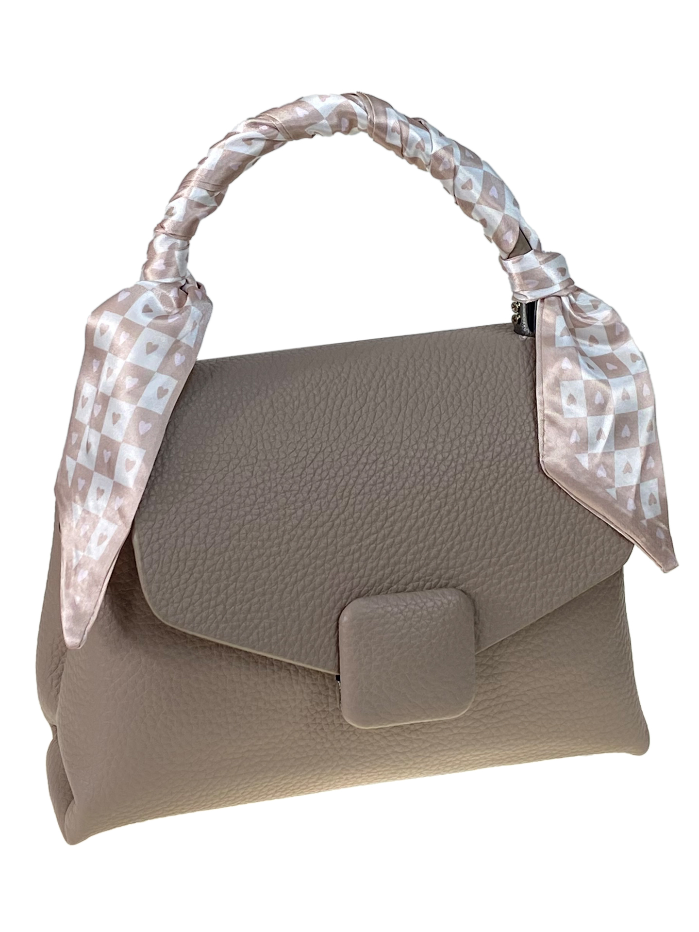 На фото 1 - Женская сумка из искусственной кожи цвет бежево-серый