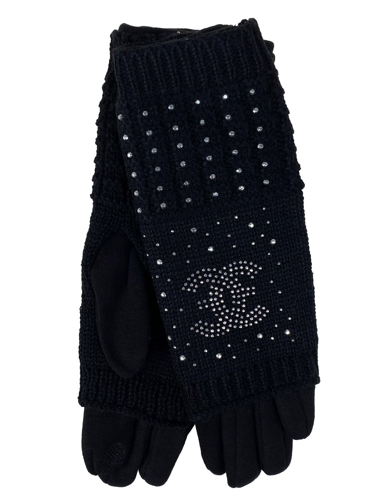 На фото 1 - Женские текстильные перчатки с шерстяными митенками, цвет черный