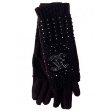 На фото 1 - Женские текстильные перчатки с шерстяными митенками, цвет шоколад
