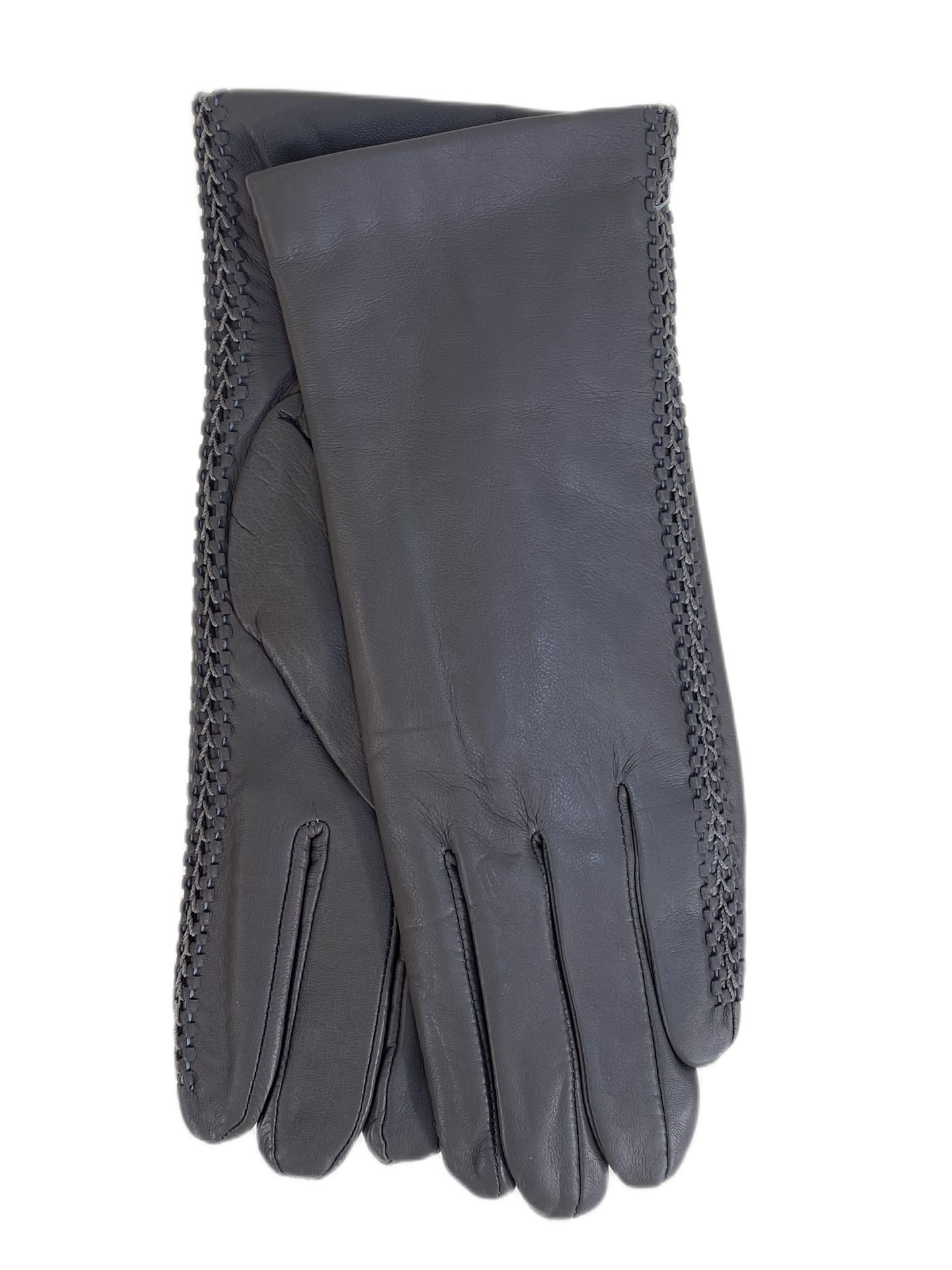 На фото 1 - Женские перчатки из натуральной кожи, цвет серый