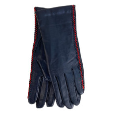 На фото 1 - Женские перчатки из натуральной кожи, цвет черный с красным