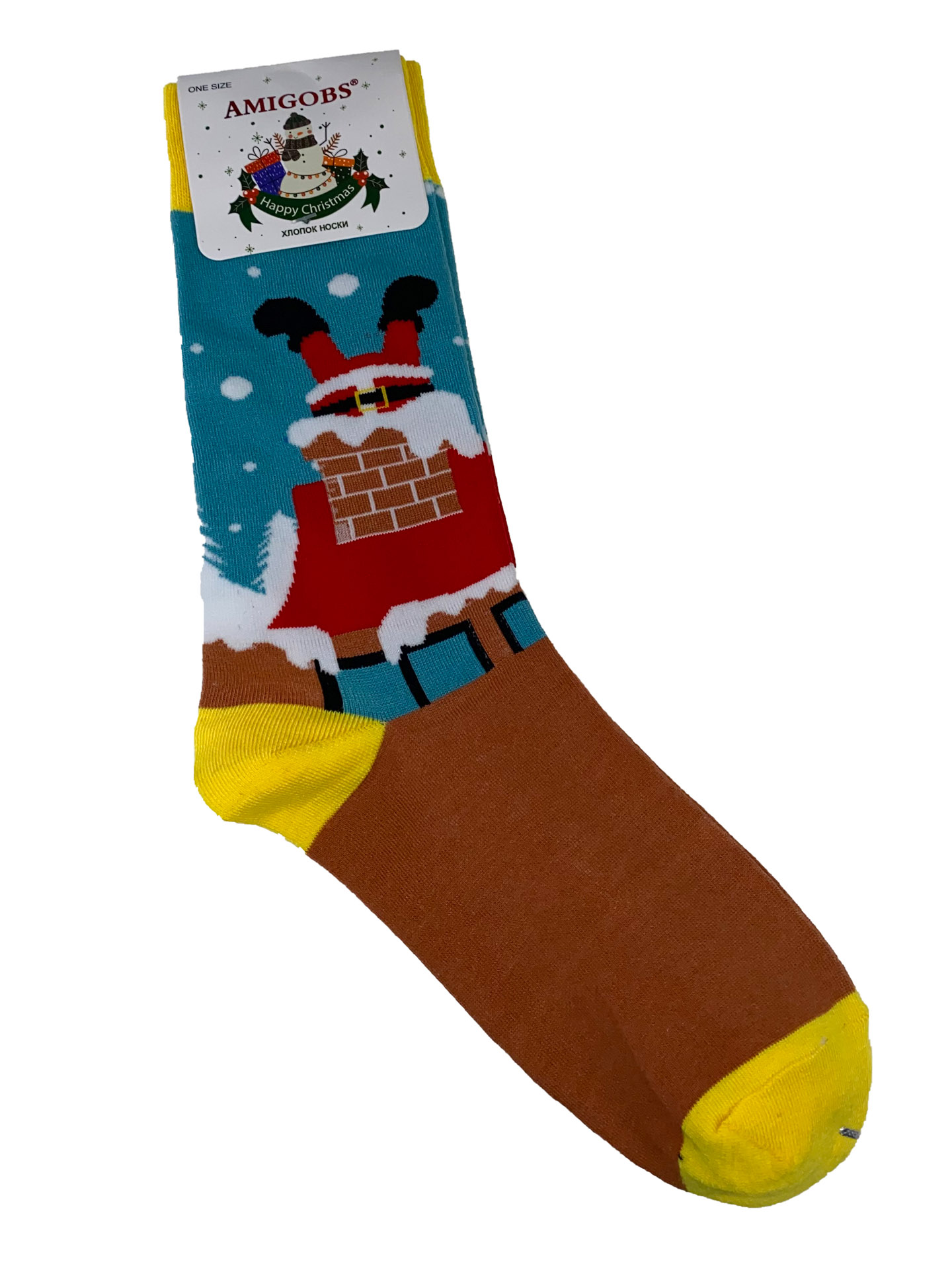 На фото 1 - Высокие молодёжные носки с новогодним принтом, мультицвет