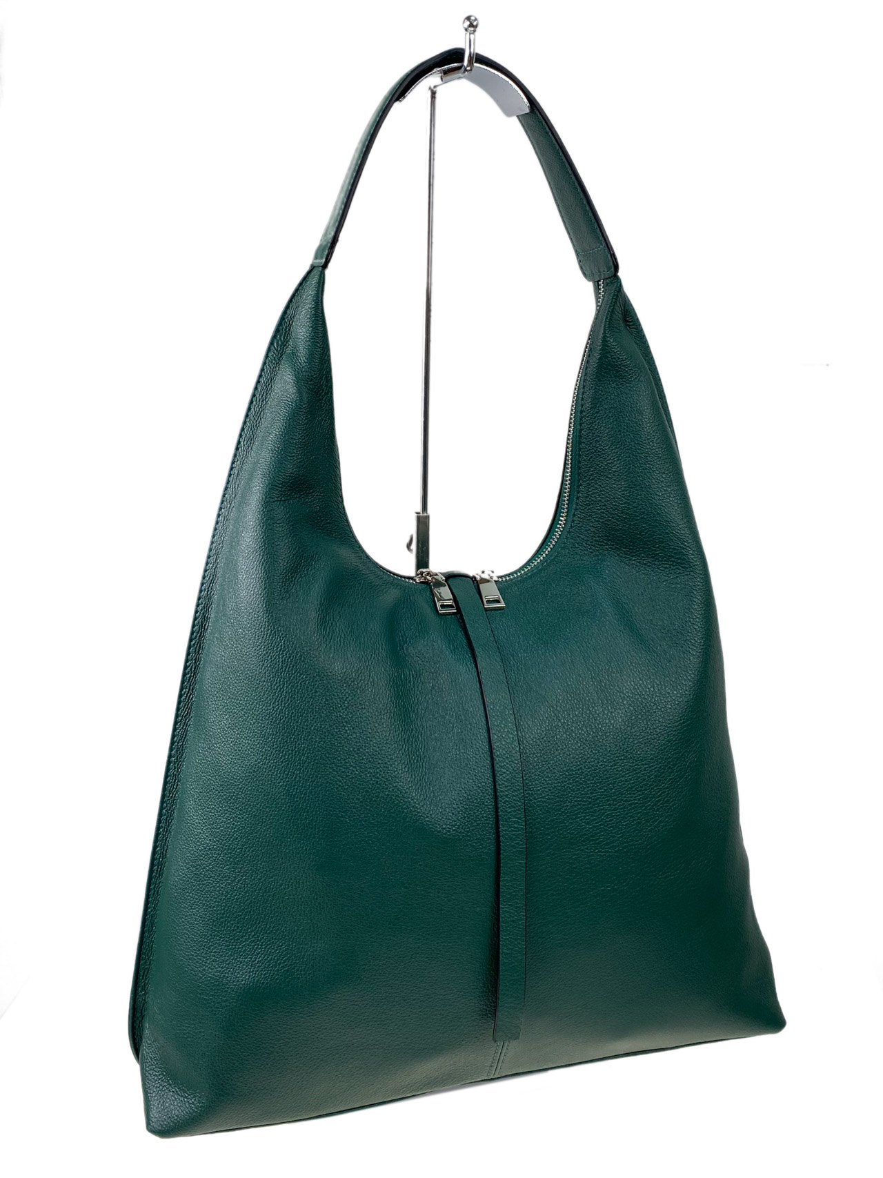 На фото 3 - Женская сумка шоппер из натуральной кожи, цвет зеленый
