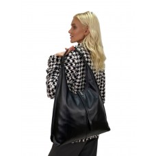 На фото 1 - Женская сумка шоппер из натуральной кожи, цвет черный
