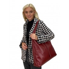 На фото 1 - Женская сумка шоппер из натуральной кожи, цвет бордовый