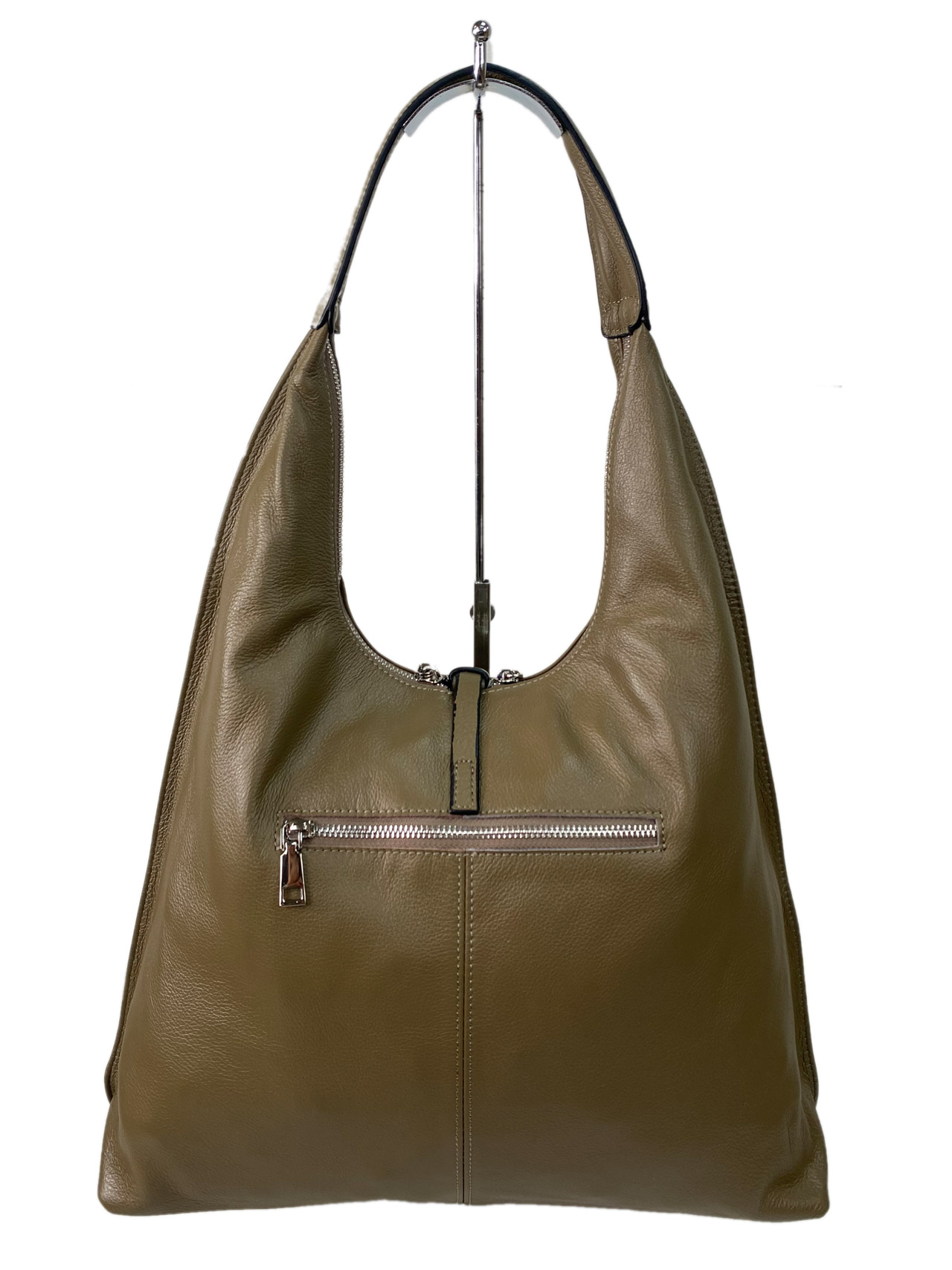 На фото 2 - Женская сумка шоппер из натуральной кожи, цвет хаки