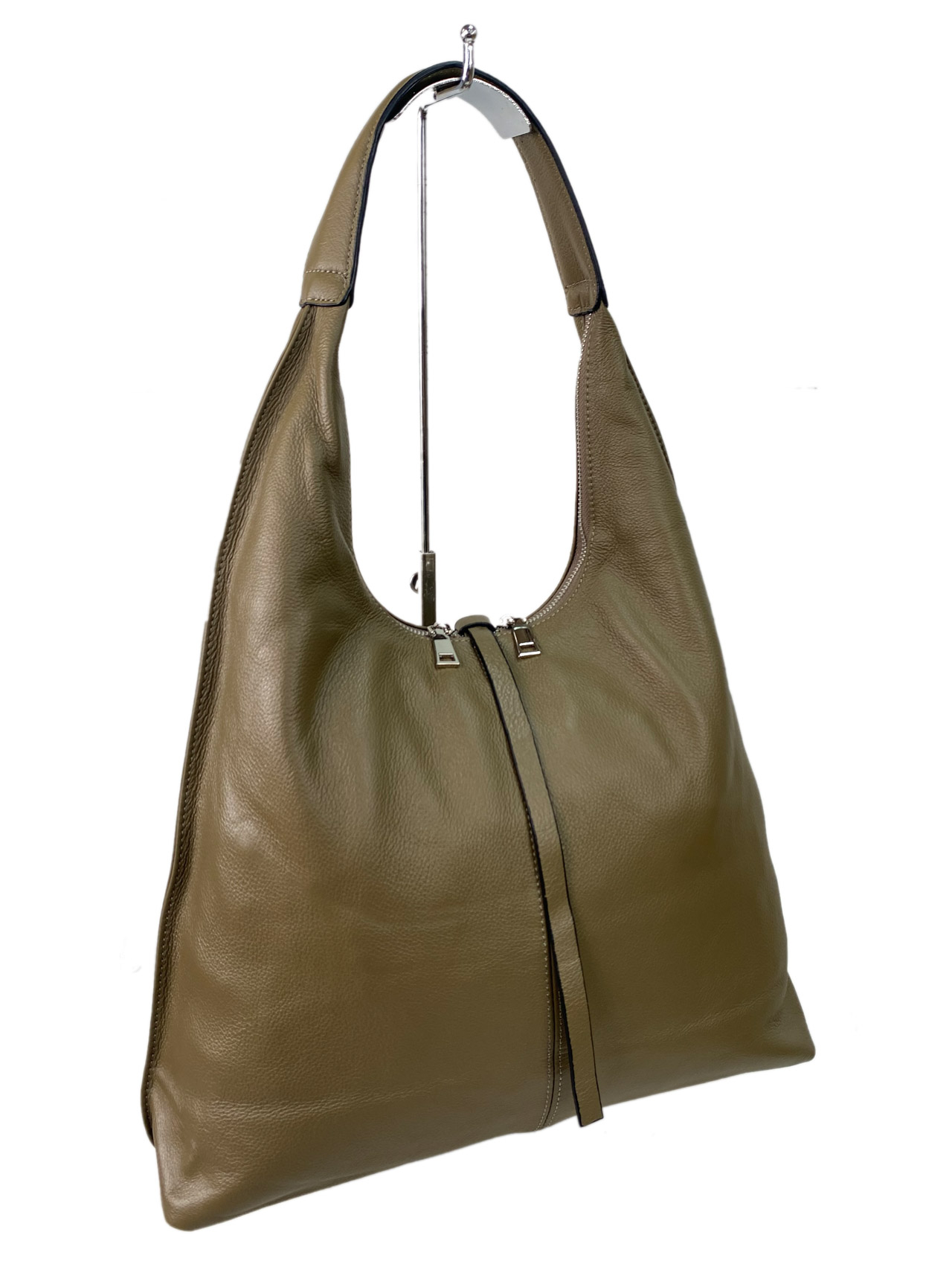 На фото 3 - Женская сумка шоппер из натуральной кожи, цвет хаки