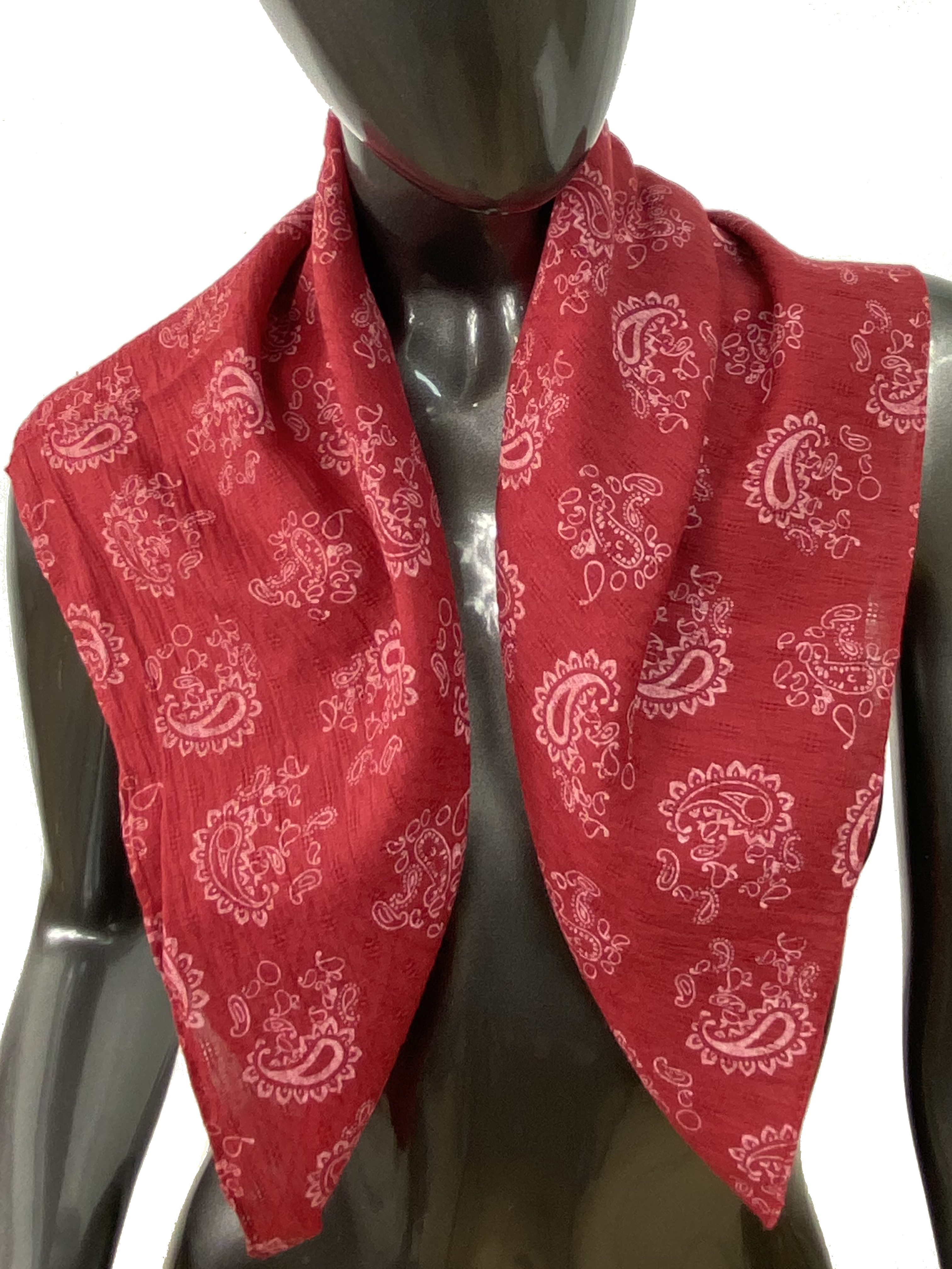 На фото 1 - Лёгкий  платок с принтом, цвет бордовый