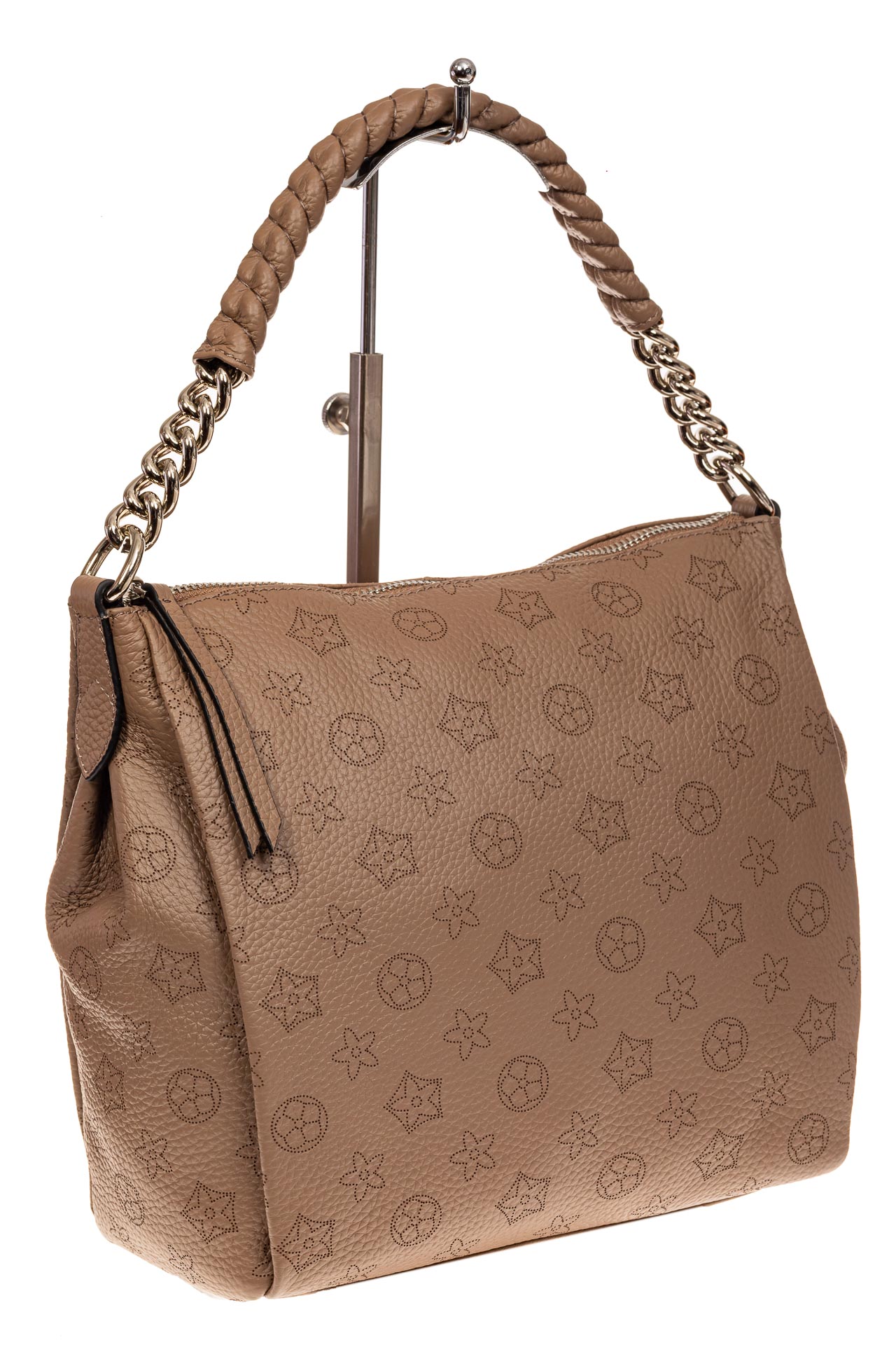 На фото 1 - Женская сумка из мягкой натуральной кожи, цвет бежевый
