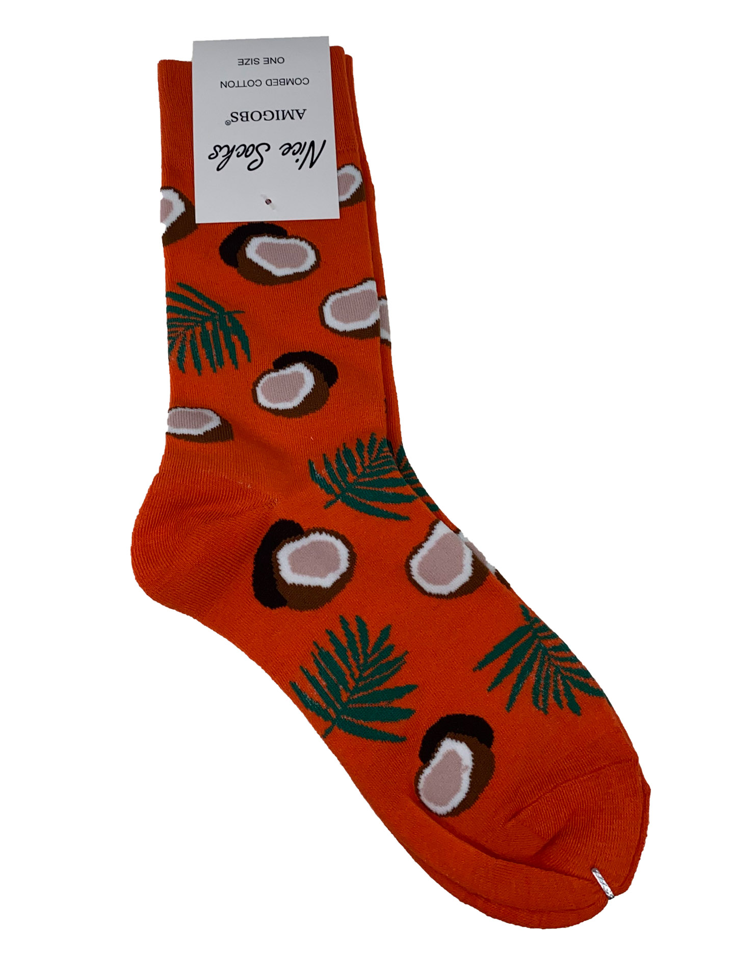 На фото 1 - Молодёжные высокие носки с ярким принтом, цвет оранжевый
