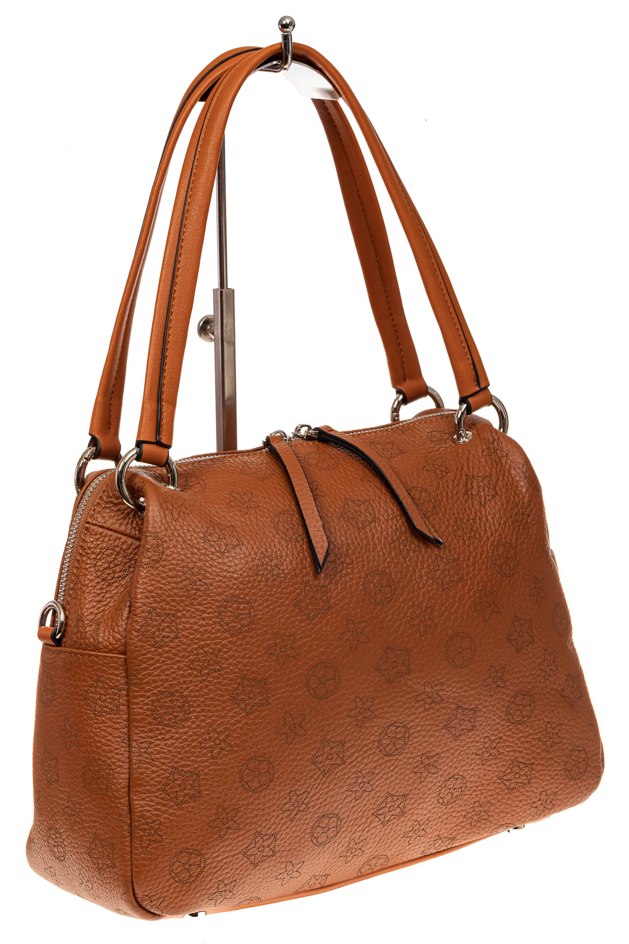 На фото 1 - Вместительная женская сумка из натуральной кожи, цвет коричнево-рыжий
