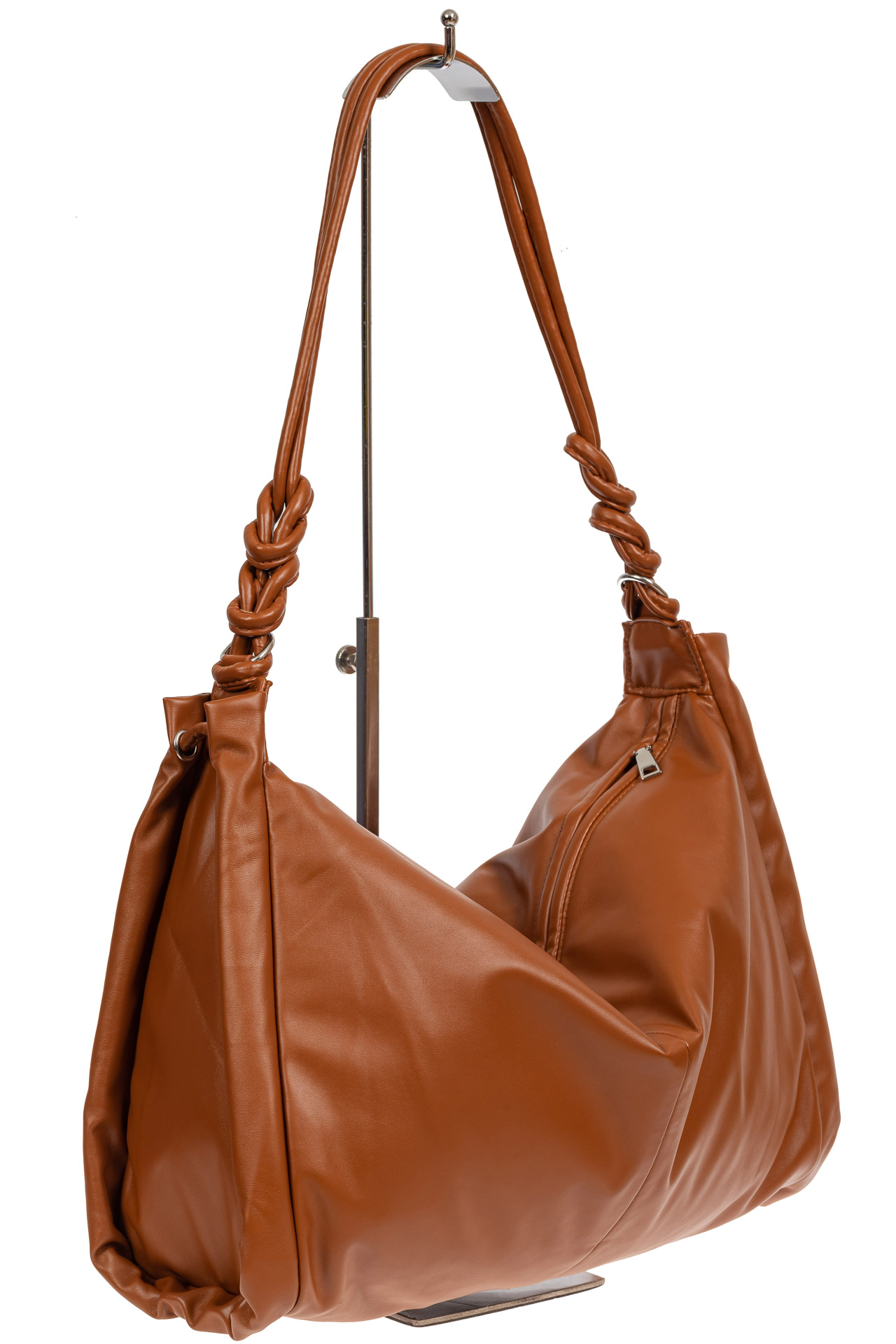 На фото 1 - Большая женская сумка из мягкой искусственной кожи, цвет рыжий