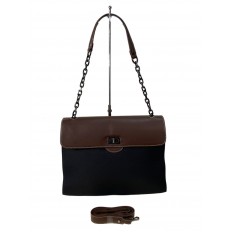 На фото 2 - Женская сумка из искусственной кожи и текстиля, цвет черный с шоколадом