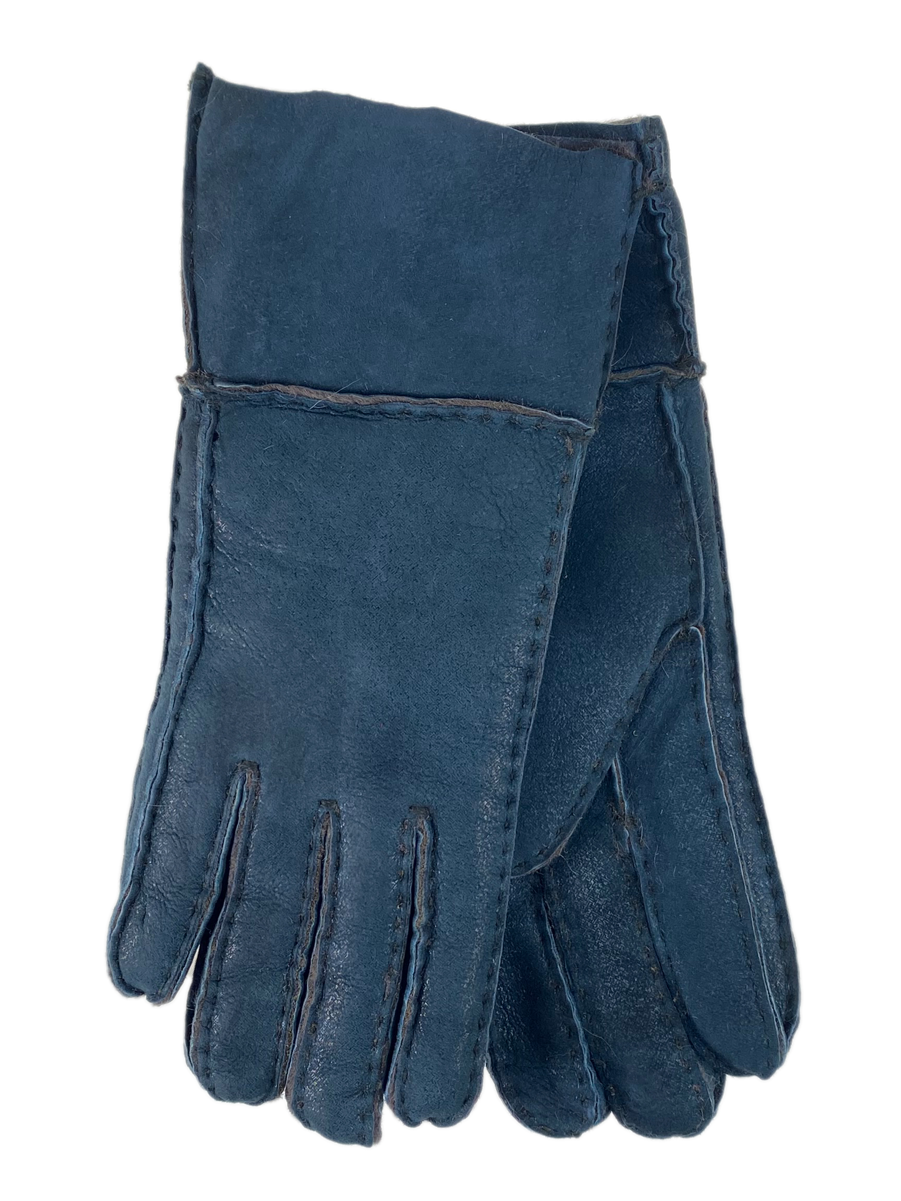 На фото 1 - Зимние женские перчатки из натуральной овчины, цвет синий