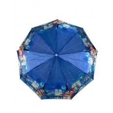 На фото 2 - Зонт женский-полуавтомат с живописным принтом, цвет синий