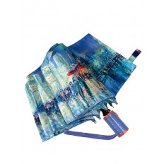 На фото 4 - Зонт женский-полуавтомат с живописным принтом, цвет синий