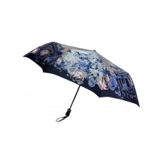 На фото 1 - Женский зонт-полуавтомат с живописным принтом, цвет серо-голубой