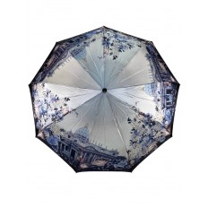 На фото 2 - Женский зонт-полуавтомат с живописным принтом, цвет серо-голубой