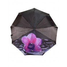 На фото 2 - Женский зонт-полуавтомат с цветочным принтом, цвет чёрный