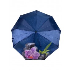 На фото 2 - Женский зонт-полуавтомат с цветочным принтом, цвет тёмно-синий