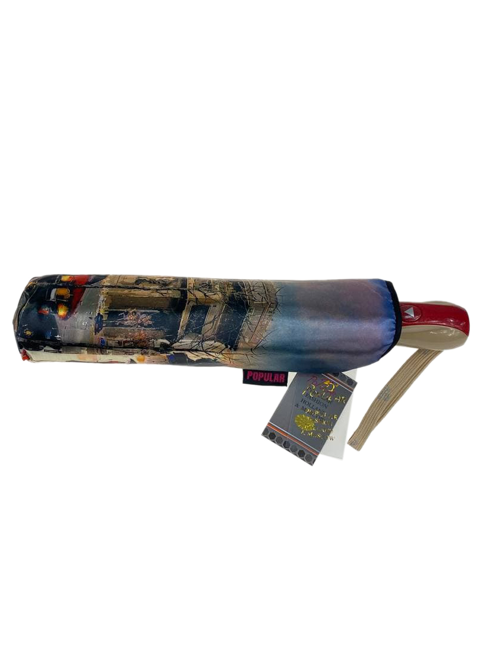 На фото 3 - Женский зонт-полуавтомат с живописным принтом, мультицвет