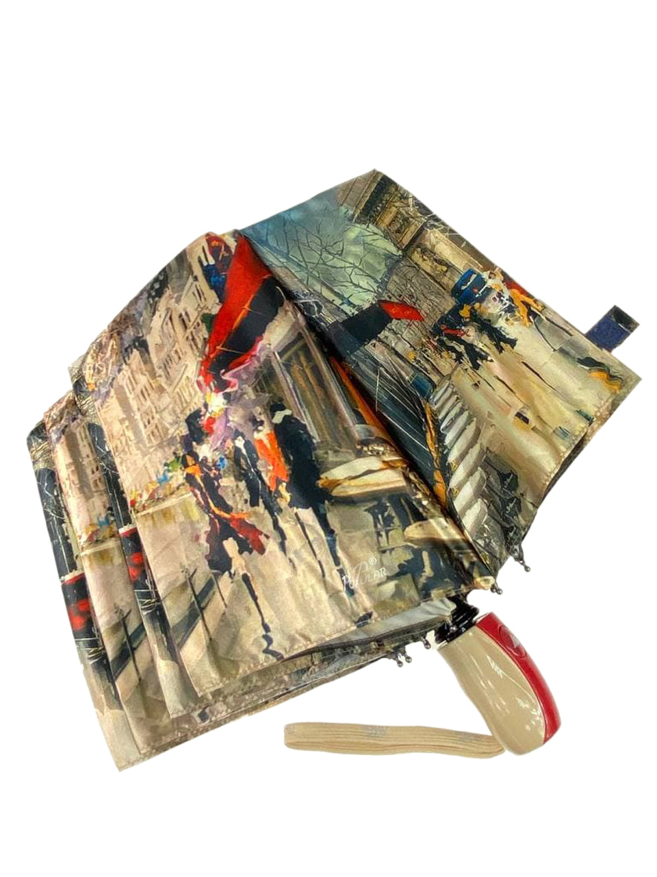 На фото 4 - Женский зонт-полуавтомат с живописным принтом, мультицвет