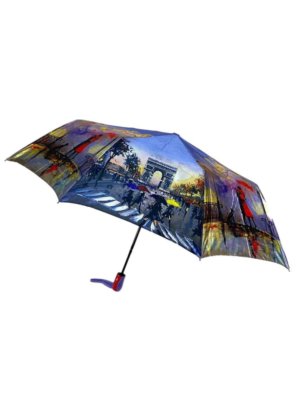 На фото 1 - Женский зонт-полуавтомат с художественным принтом, цвет сиреневый