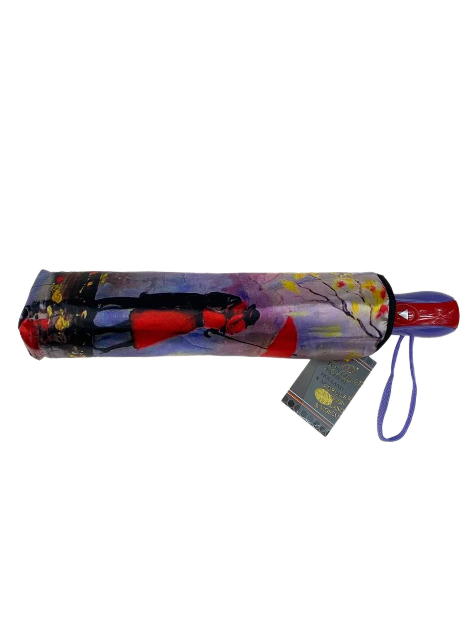На фото 3 - Женский зонт-полуавтомат с художественным принтом, цвет сиреневый