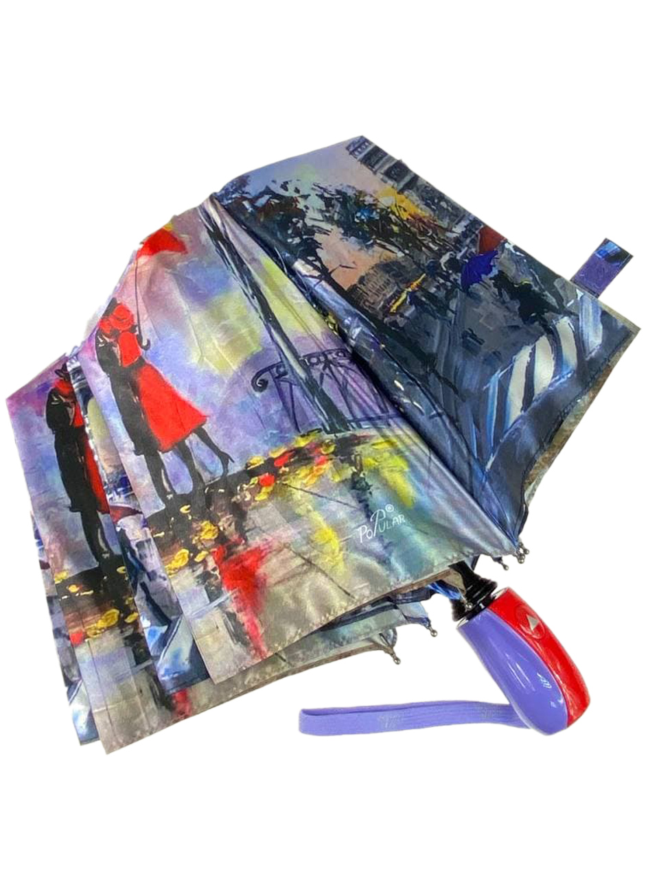 На фото 4 - Женский зонт-полуавтомат с художественным принтом, цвет сиреневый