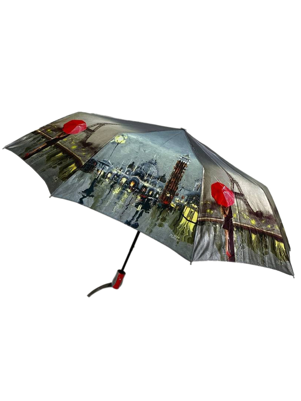 На фото 1 - Женский зонт-полуавтомат с художественным принтом, мультицвет