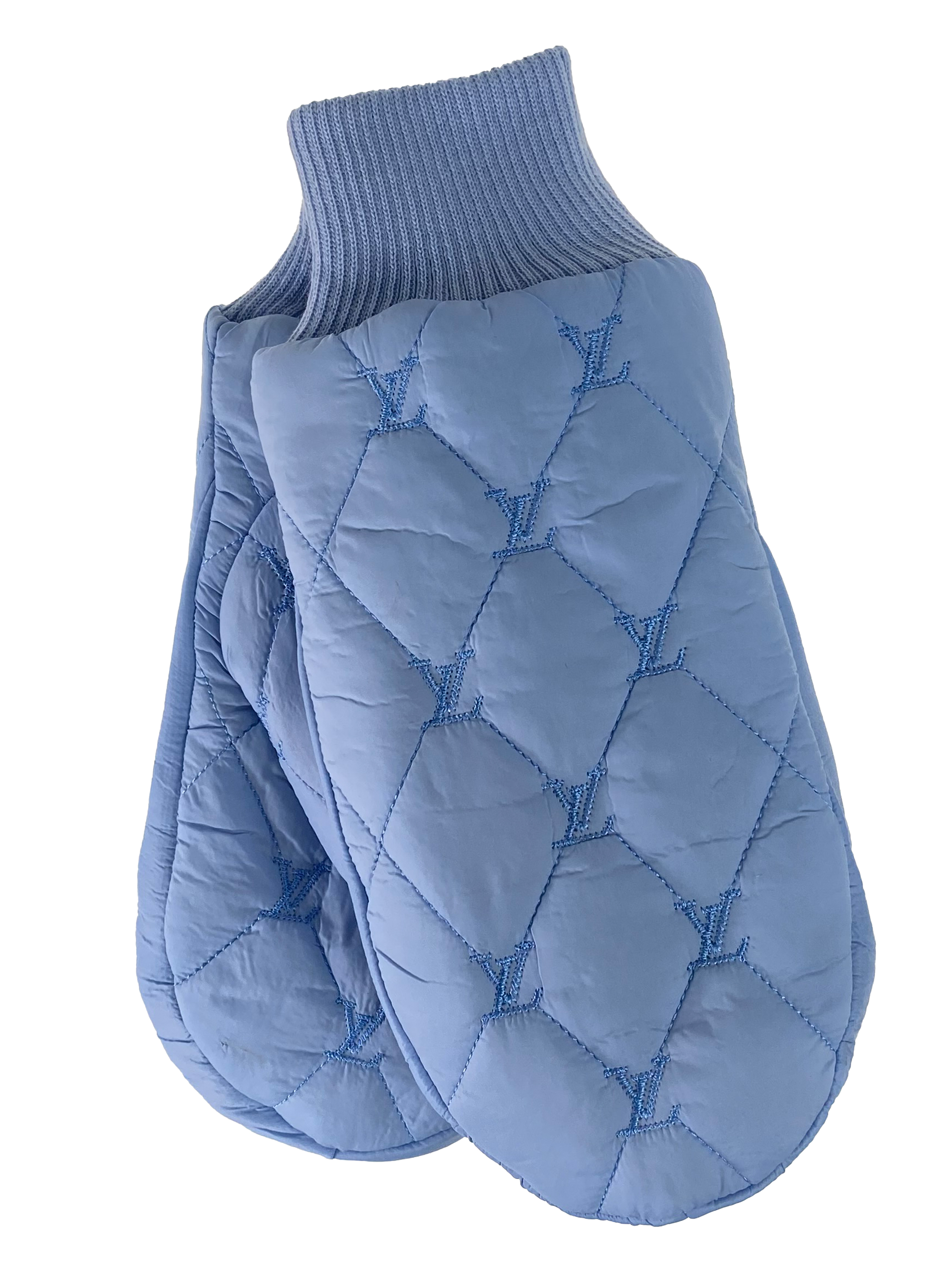 На фото 1 - Зимние женские варежки с подкладом из искусственного меха, цвет голубой
