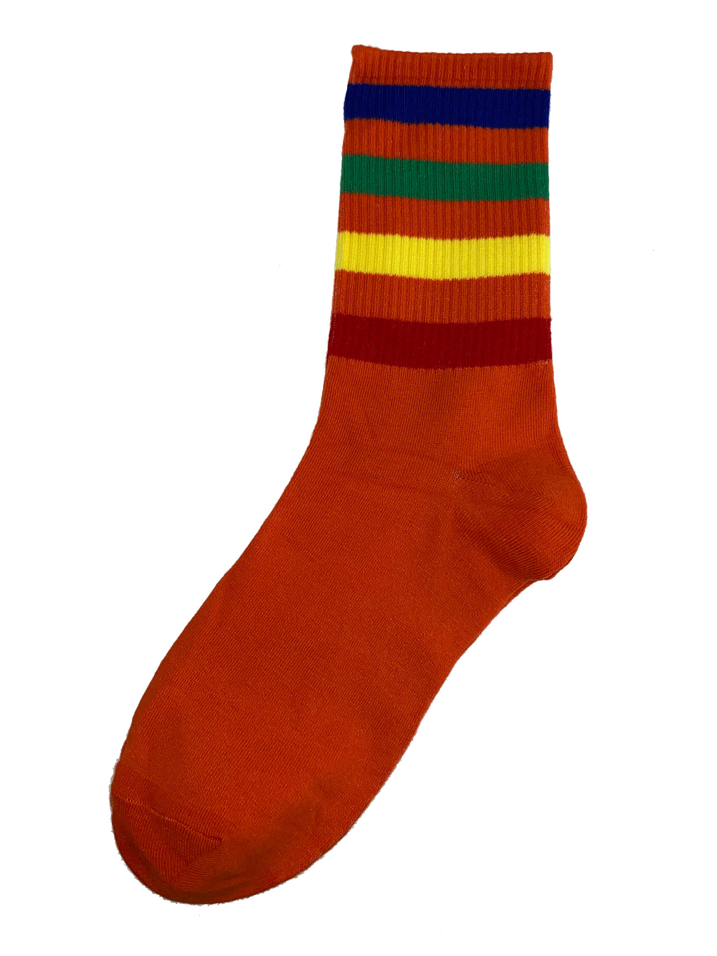 На фото 1 - Высокие полосатые носки из хлопка, цвет оранжевый