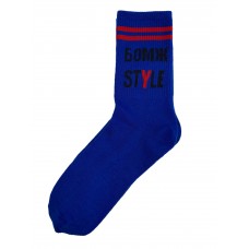 На фото 1 - Высокие хлопковые носки с надписью, цвет синий