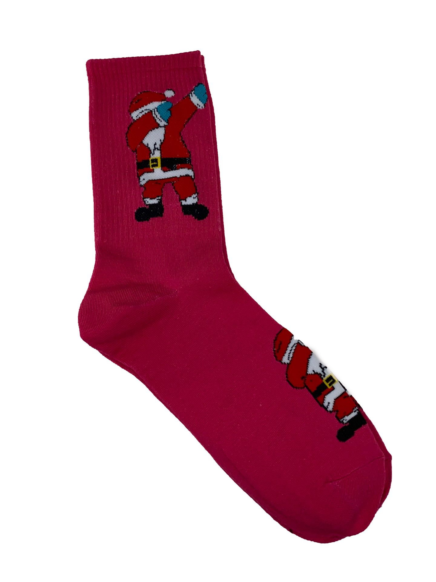 На фото 1 - Весёлые молодёжные носки с новогодним принтом, цвет фуксия