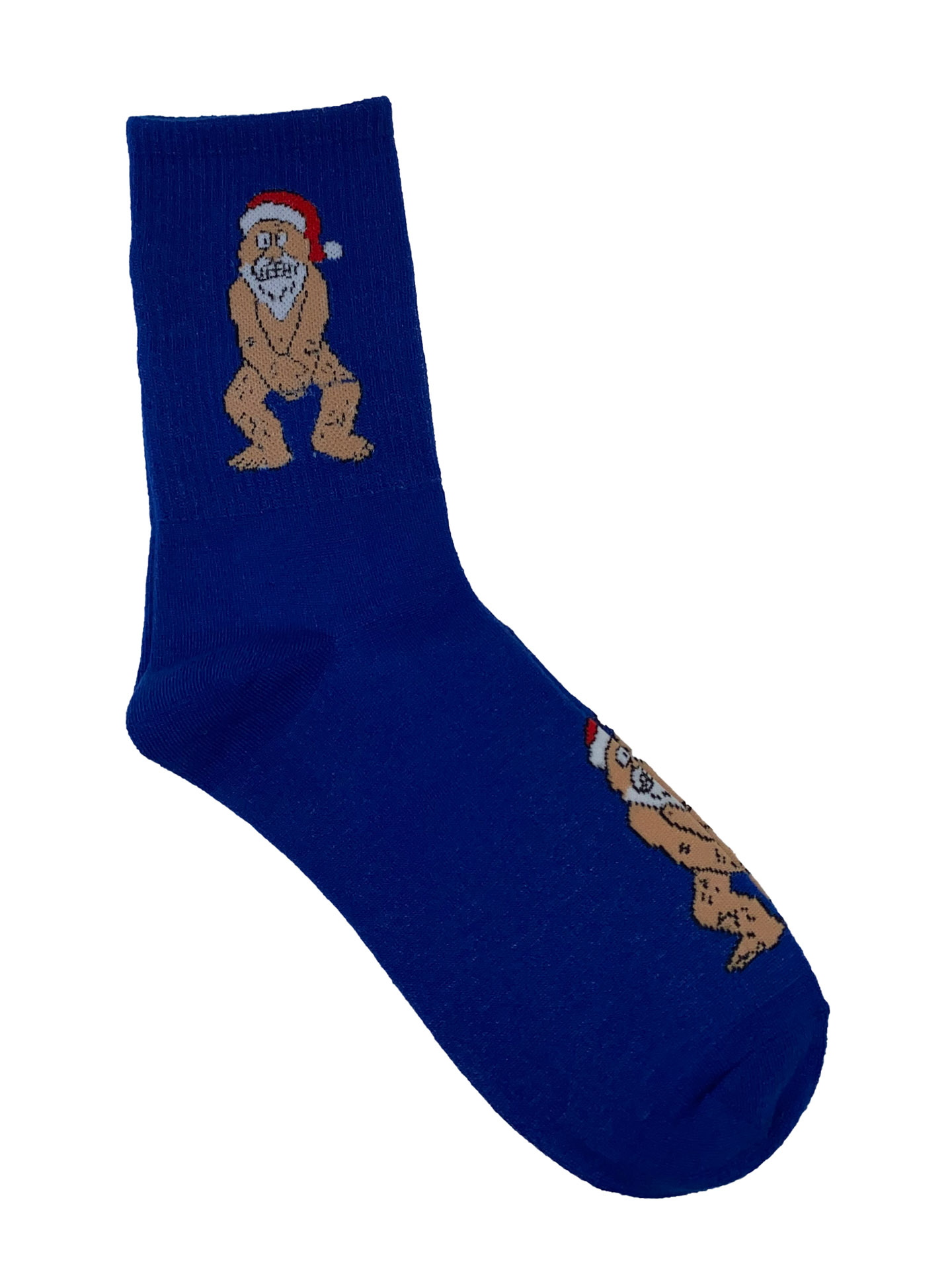 На фото 1 - Весёлые молодёжные носки с новогодним принтом, цвет синий