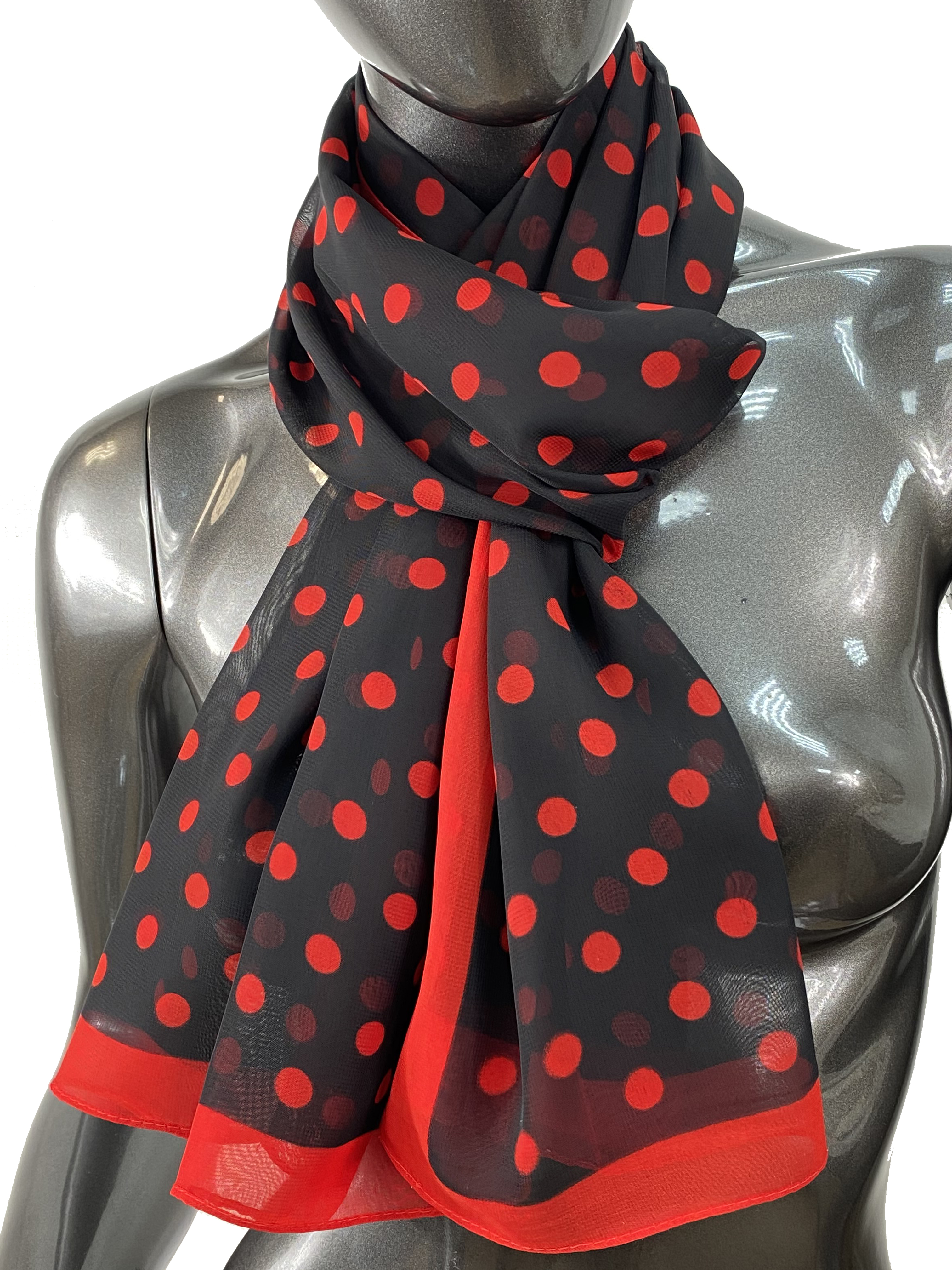 На фото 1 - Легкий палантин-шарф с принтом, цвет черный с красным