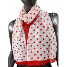 На фото 1 - Легкий палантин-шарф с принтом, цвет белый с красным
