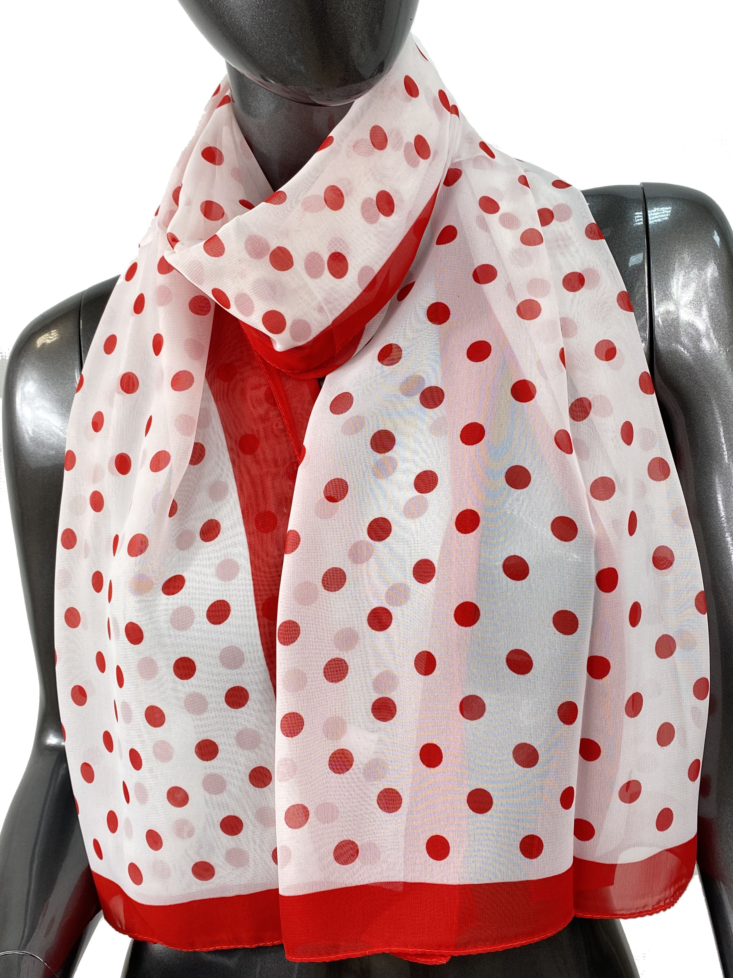 Легкий палантин-шарф с принтом, цвет белый с красным