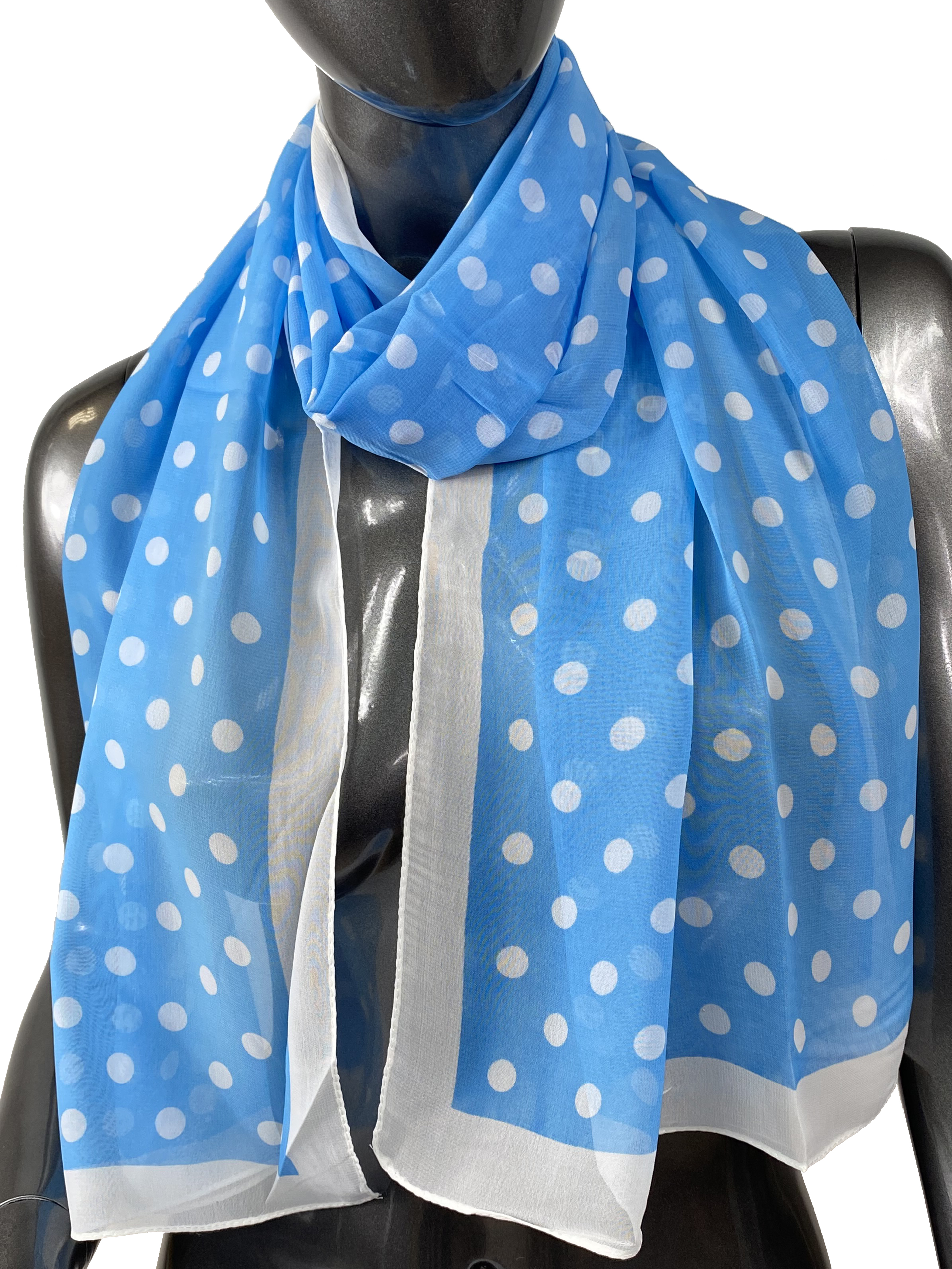 На фото 1 - Легкий палантин-шарф с принтом, цвет голубой