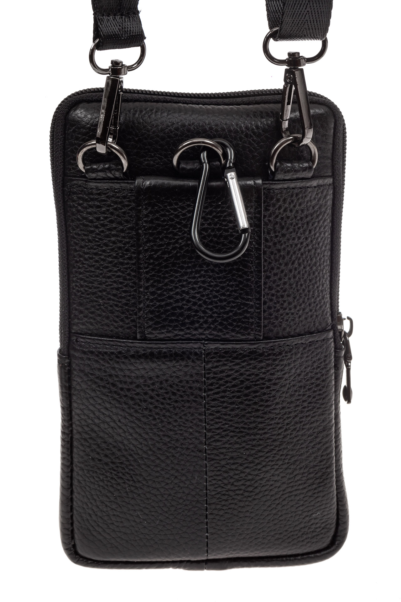 На фото 3 - Маленькая мужская сумка на пояс из натуральной кожи, цвет черный