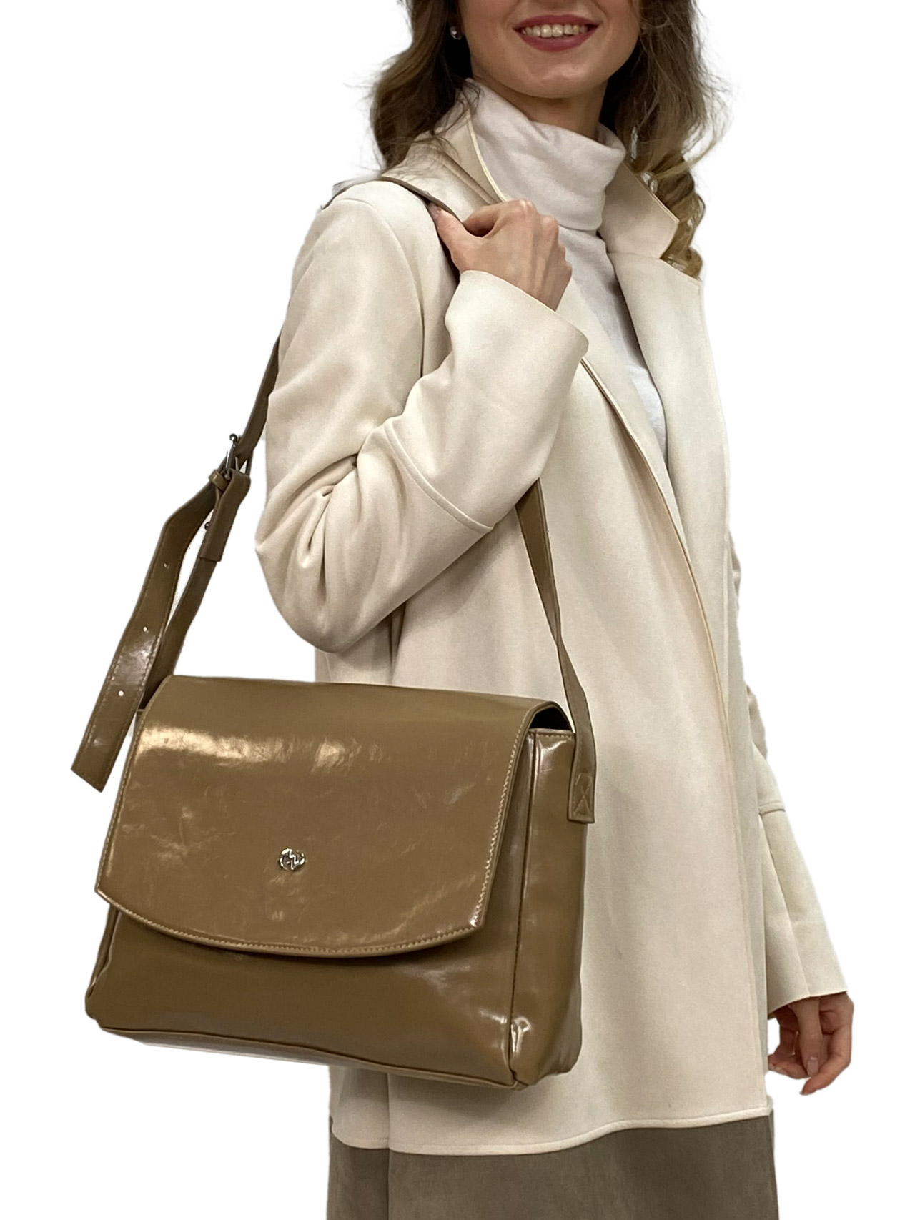 На фото 1 - Женская сумка  из искусственной кожи, цвет бежевый 