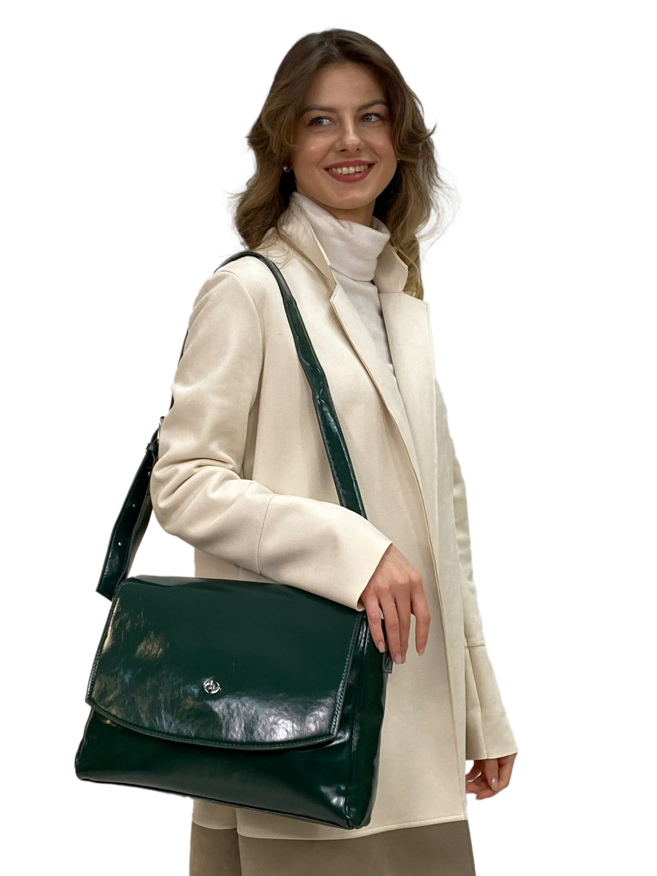 На фото 1 - Женская сумка  из искусственной кожи, цвет изумруд
