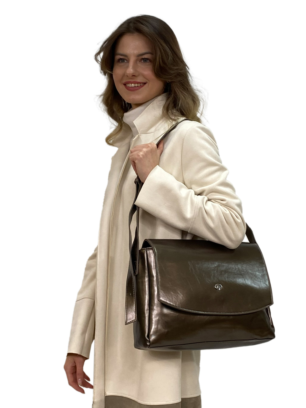 На фото 1 - Женская сумка  из искусственной кожи, цвет бронза