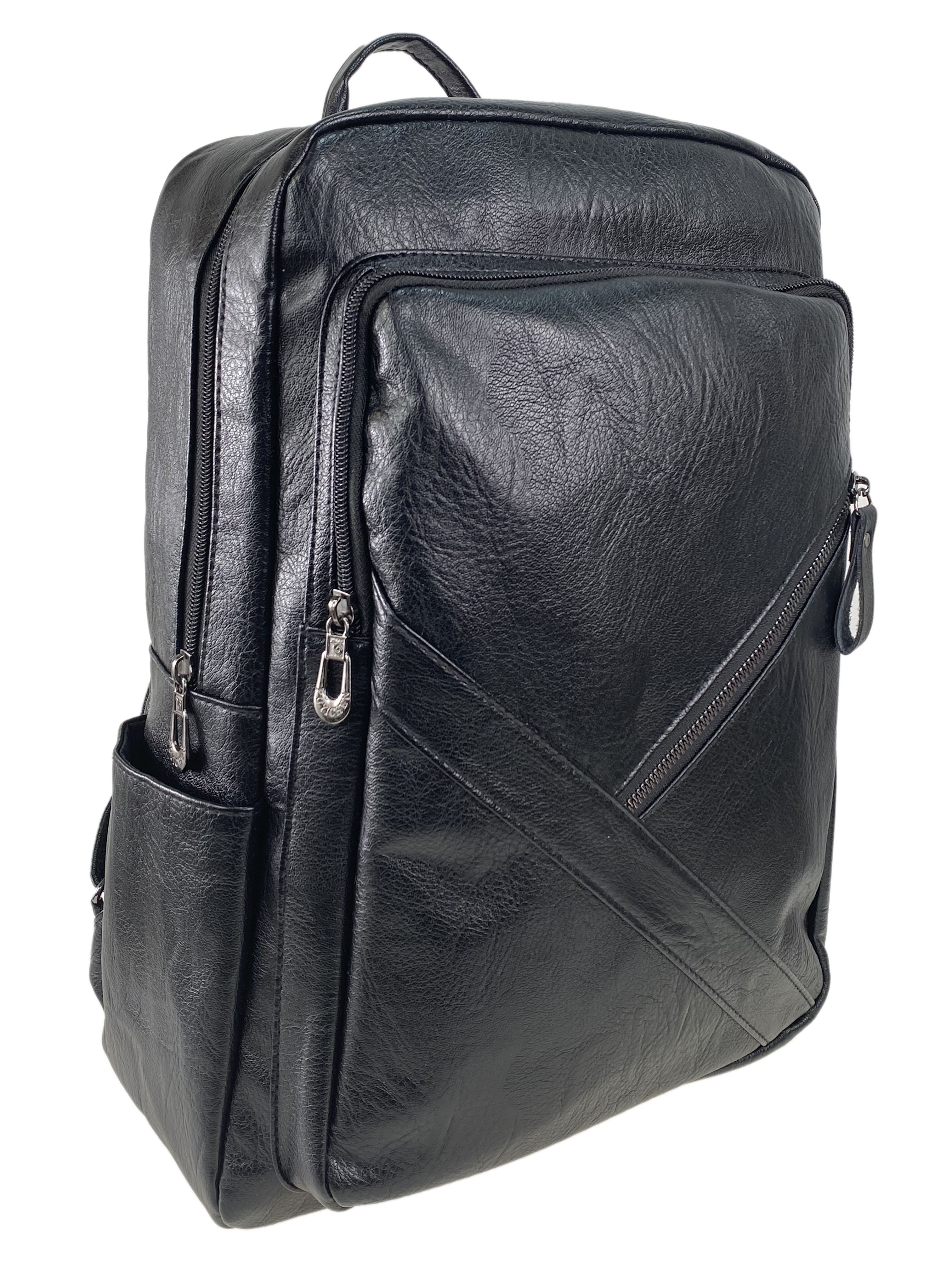 На фото 1 - Мужской рюкзак из искусственной кожи, цвет черный 