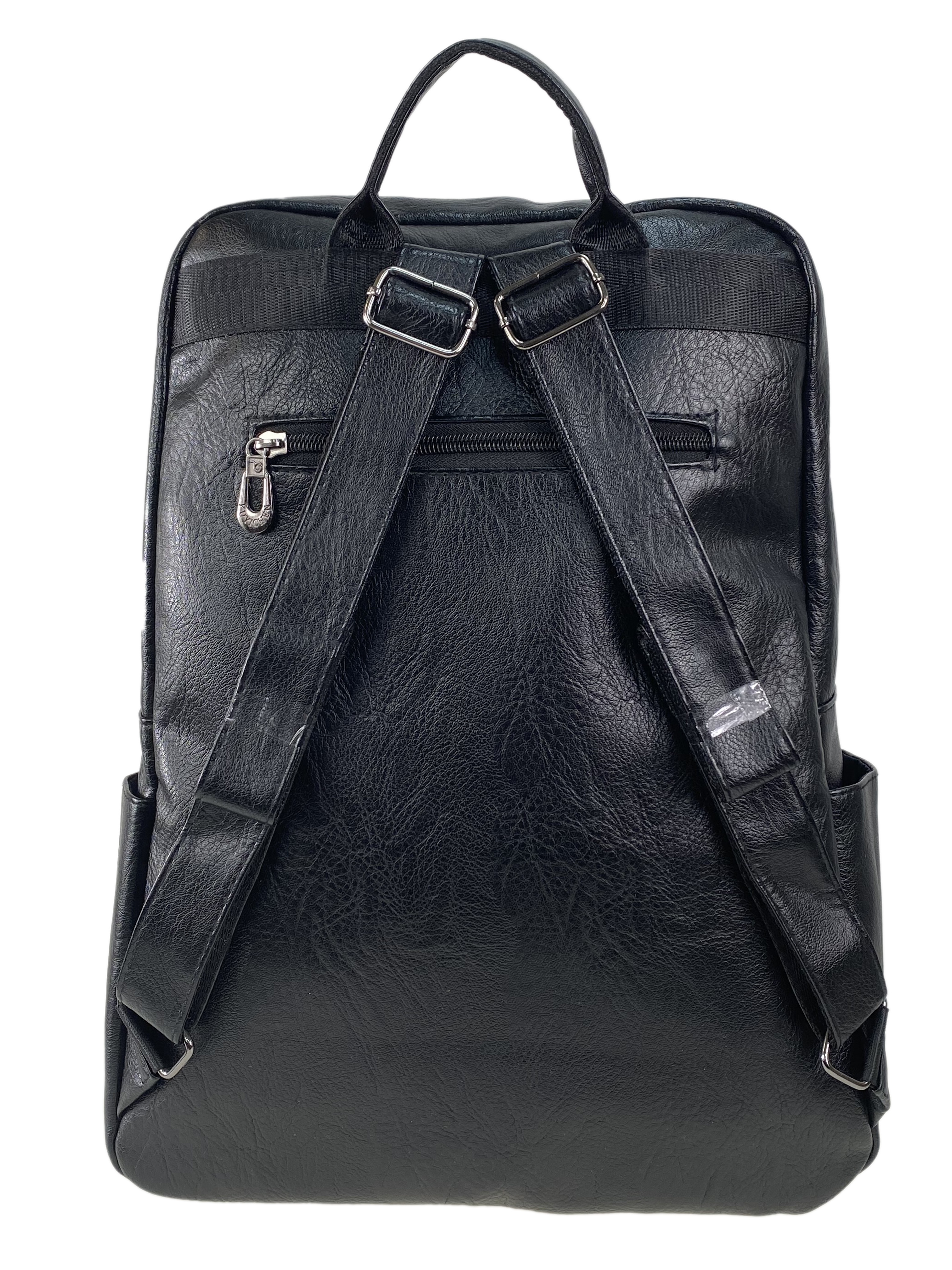 На фото 3 - Мужской рюкзак из искусственной кожи, цвет черный 