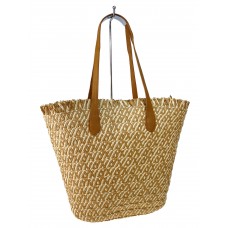 На фото 1 - Летняя сумка-шоппер из джута, цвет бежевый