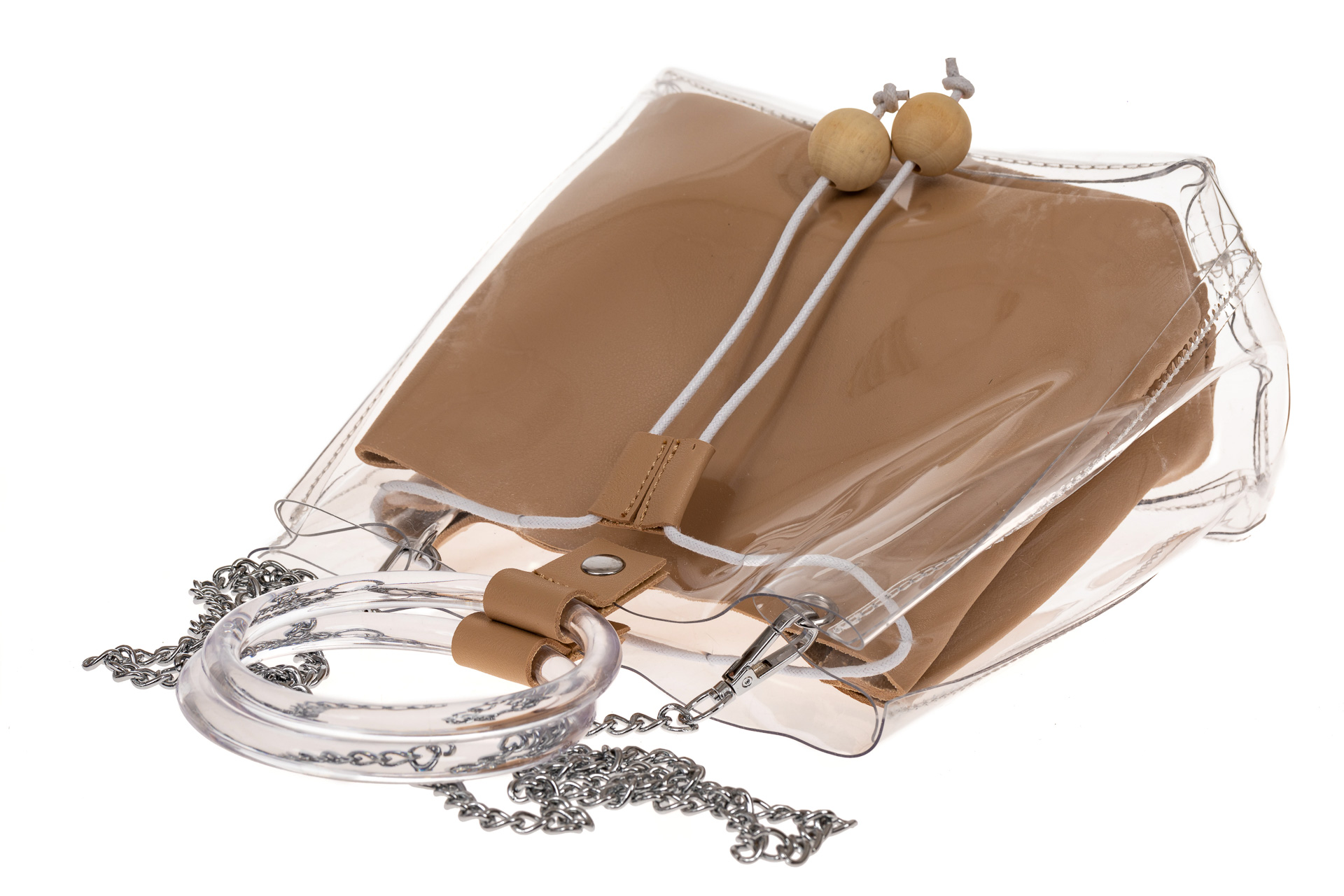 На фото 3 - Элегантный ring-bag, материал винил, цвет бежевый