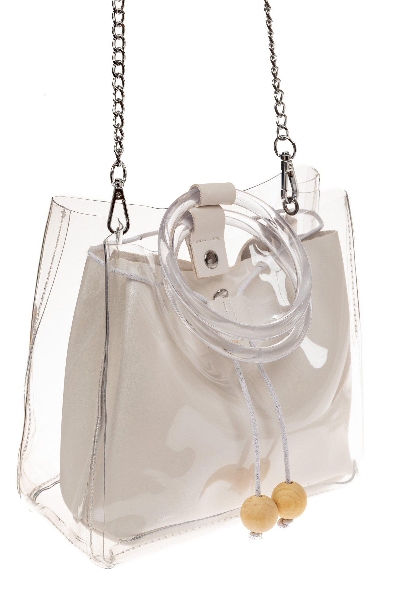 На фото 1 - Удобный ring-bag из винила и эко-кожи, цвет белый