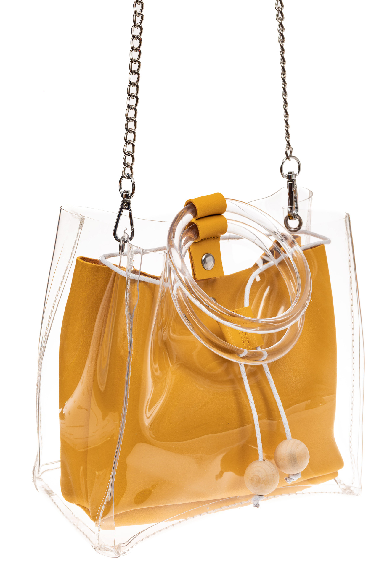 На фото 1 - Сумочка ring-bag из винила и эко-кожи, цвет манго